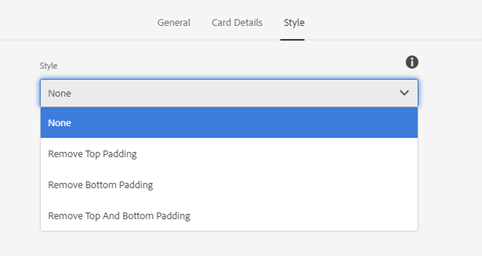 Style dropdown: Options here allow for padding to be removed.