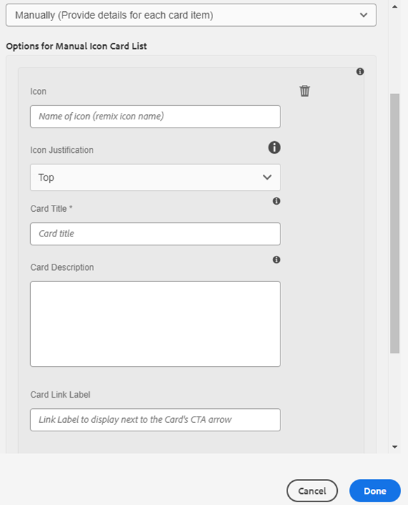 Manual input fields when author provides details for an image 