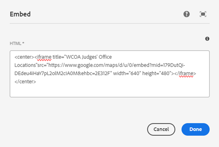 Embed HTML field with pasted iframe code