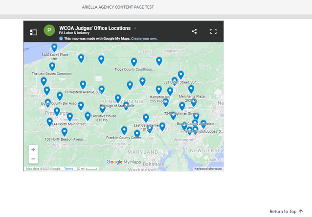 Embed component showing iframe of map