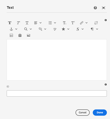 Screenshot of authoring dialog, modal view.