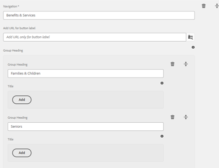 Benefits & Services dropdown will have two Group Headings, as the fields were filled.