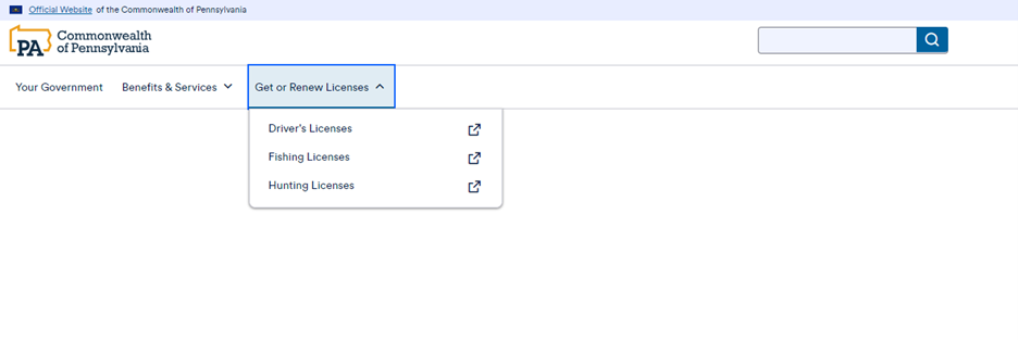 Get or Renew Licenses dropdown, which features no Group Headings.