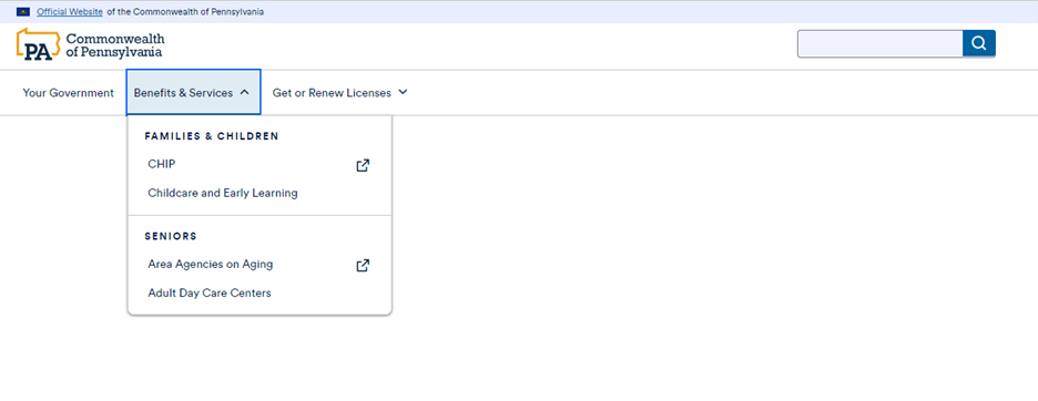 Benefits & Services dropdown, which features two Group Headings.